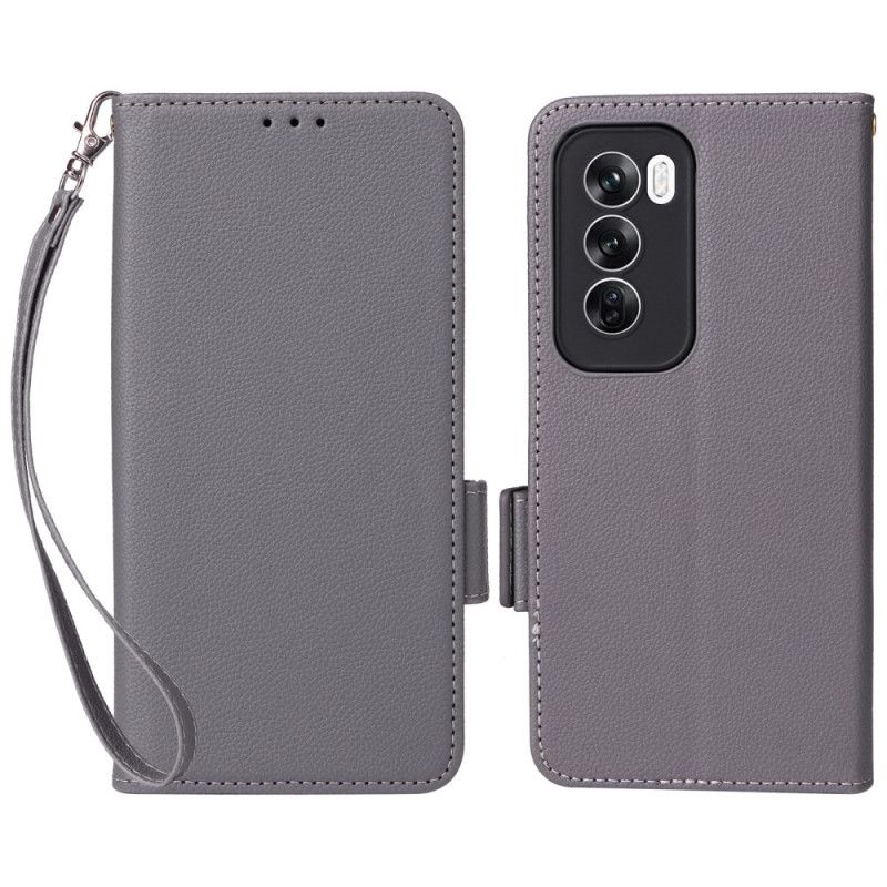 Skórzany Futerał Oppo Reno 12 5g Etui Na Telefon Finezyjny Efekt Skóry Z Paskiem
