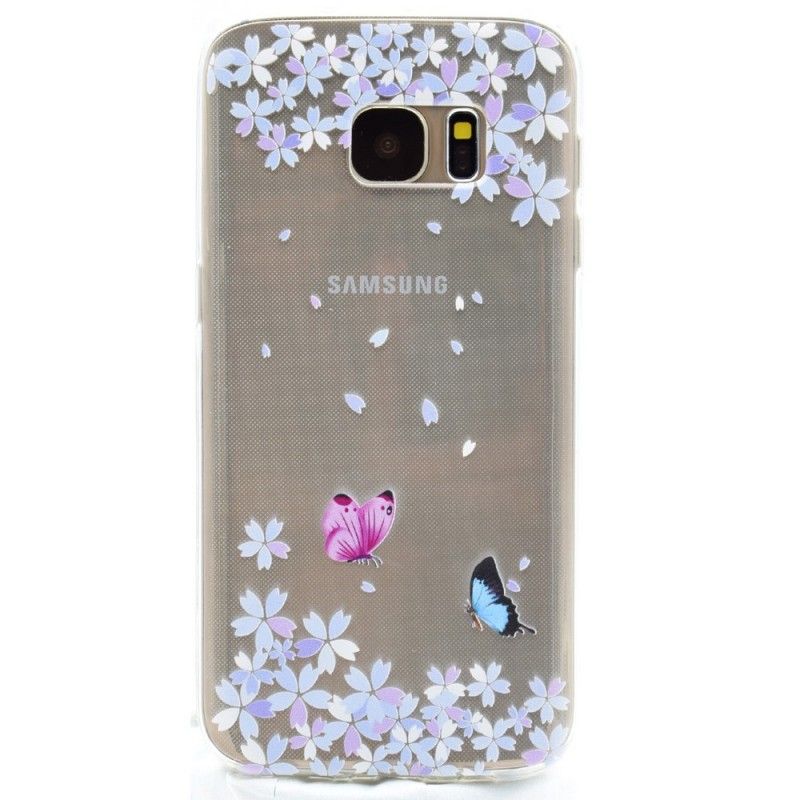 Etui Samsung Galaxy S7 Przezroczyste Motyle I Kwiaty Etui Ochronne
