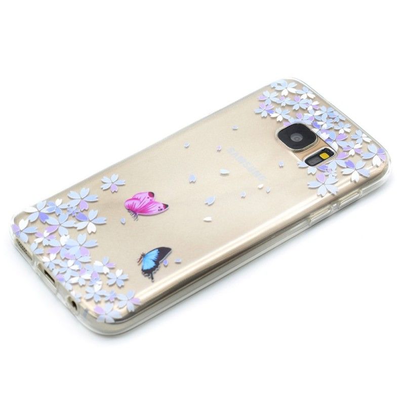 Etui Samsung Galaxy S7 Przezroczyste Motyle I Kwiaty Etui Ochronne