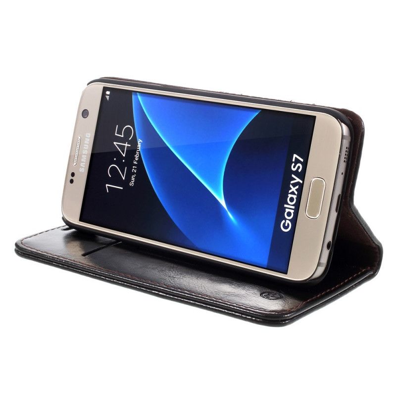 Flip Kotelot Samsung Galaxy S7 Kawowy Biały Wosk Z Oleju Caseme Etui Ochronne