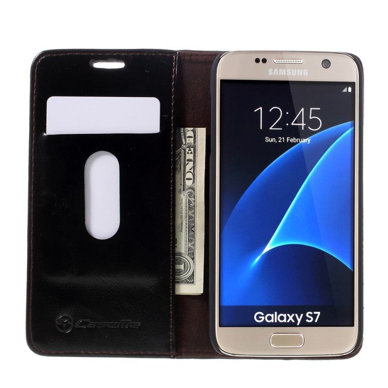 Flip Kotelot Samsung Galaxy S7 Kawowy Biały Wosk Z Oleju Caseme Etui Ochronne