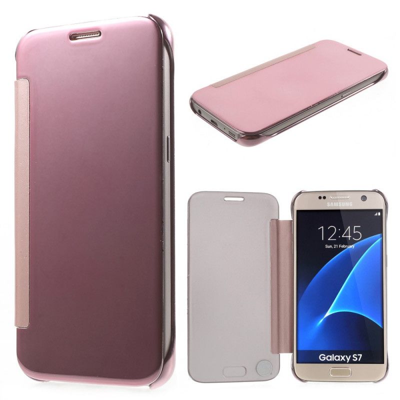 Zobacz Pokrywę Samsung Galaxy S7 Różowe Złoto Jasnoniebieski Lustro I Efekt Skóry