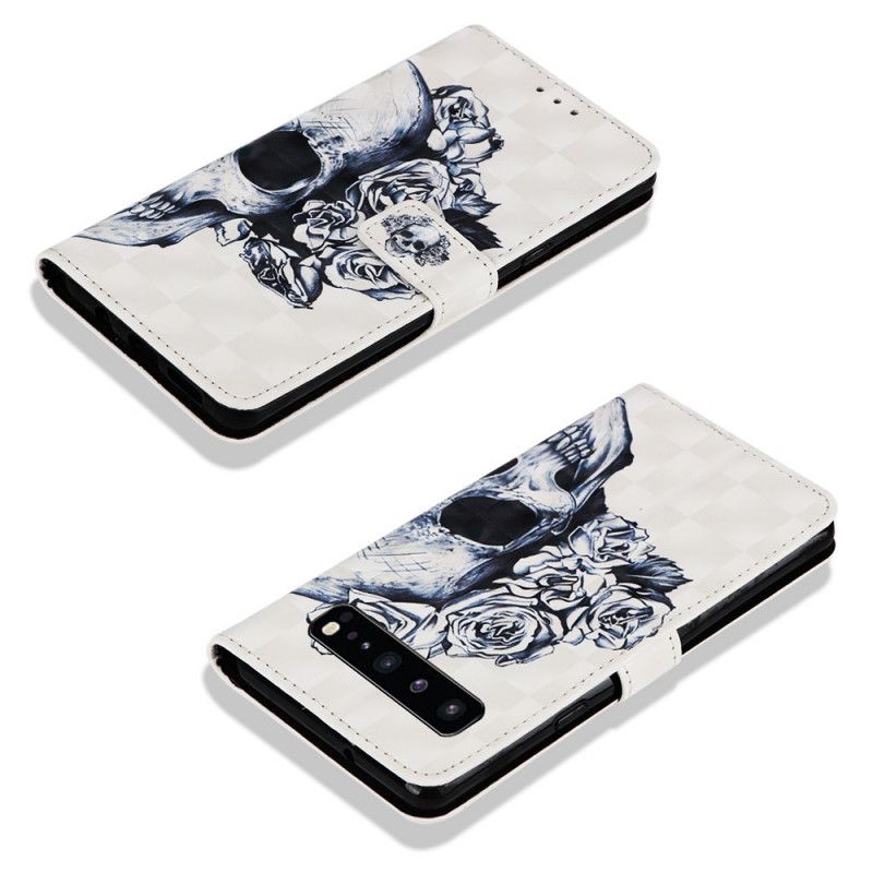 Etui Folio Samsung Galaxy S10 5G Granatowy Biały Kwiatowa Czaszka Etui Ochronne