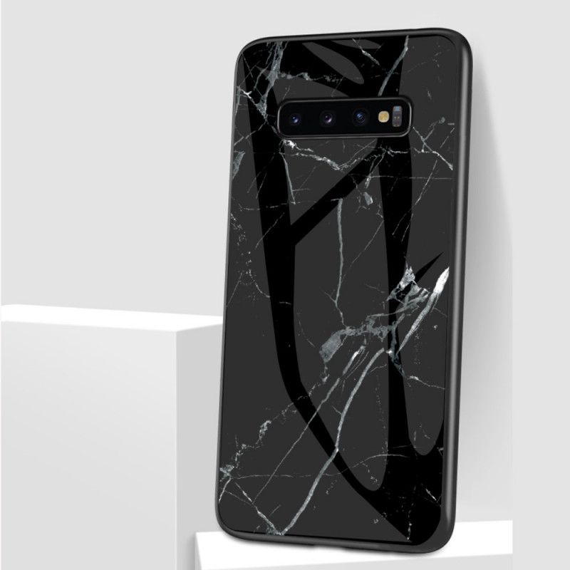Etui Samsung Galaxy S10 5G Biały Czarny Hartowane Szkło Marmurowe Etui Ochronne