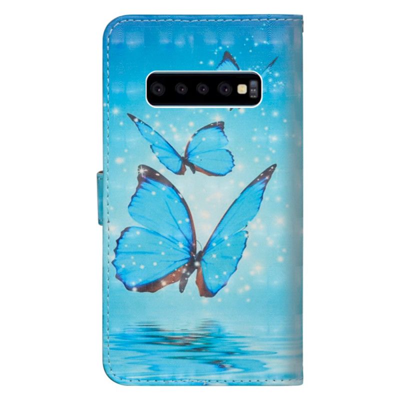 Skórzany Futerał Samsung Galaxy S10 5G Etui na Telefon Latające Niebieskie Motyle