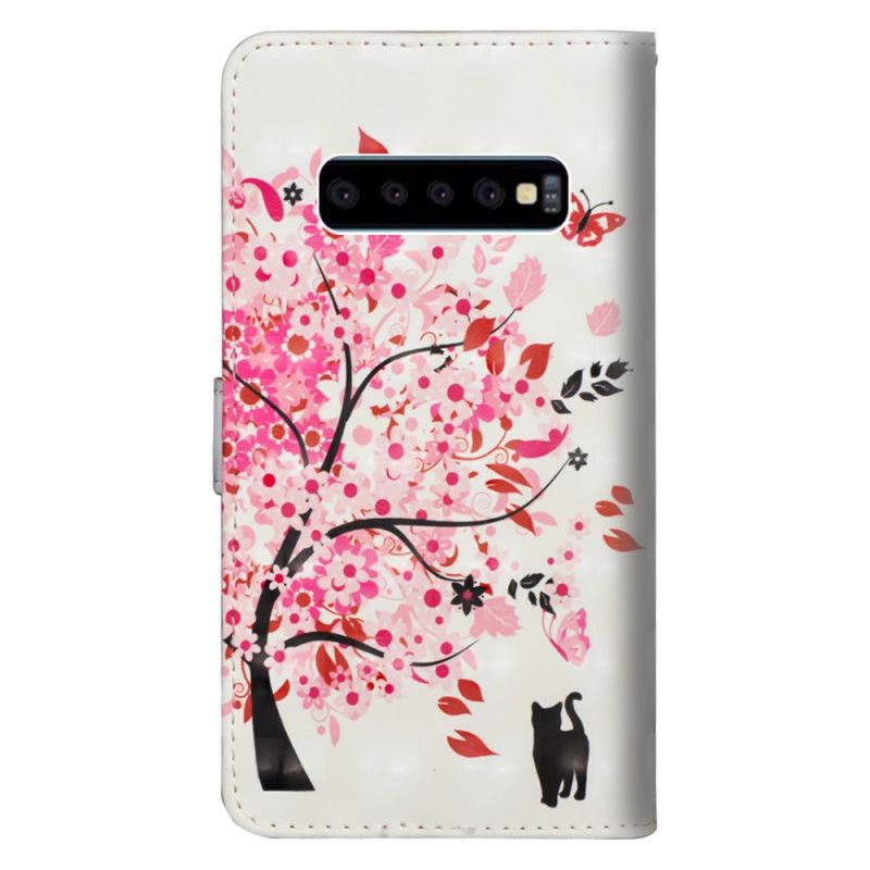 Skórzany Futerał Samsung Galaxy S10 5G Etui na Telefon Różowe Drzewo