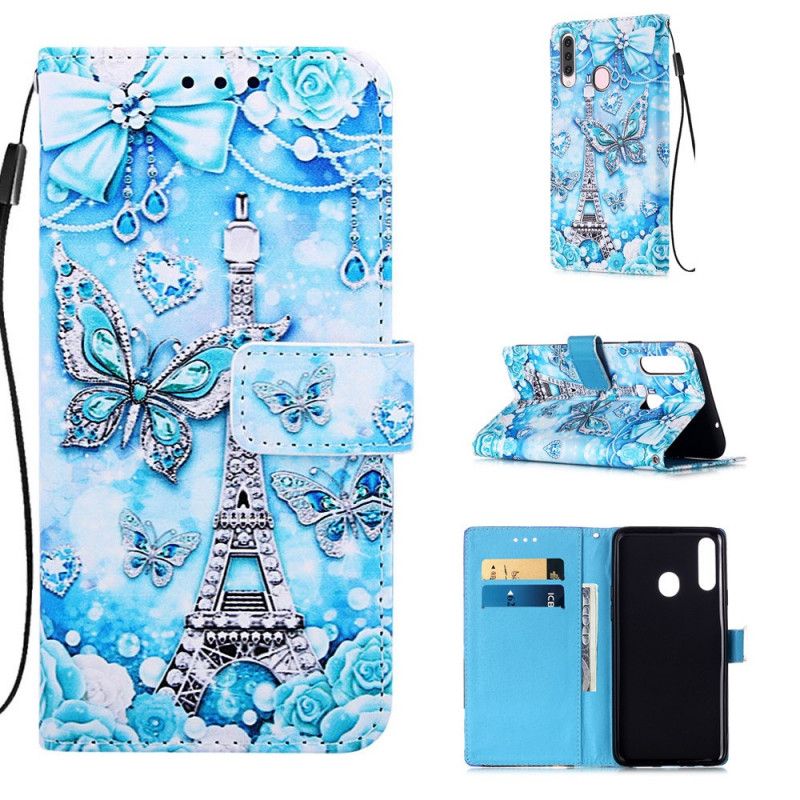 Etui Folio Samsung Galaxy A20s Motyle Z Wieży Eiffla Ze Stringami