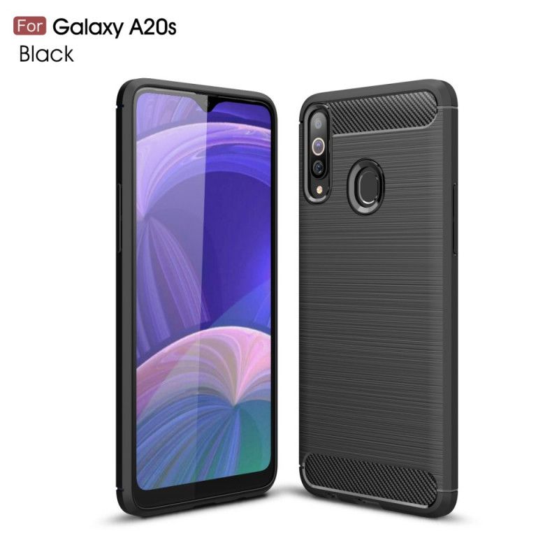 Etui Samsung Galaxy A20s Czerwony Czarny Szczotkowane Włókno Węglowe