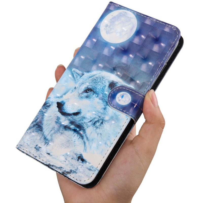 Skórzany Futerał Samsung Galaxy A20s Etui na Telefon Księżycowy Wilk