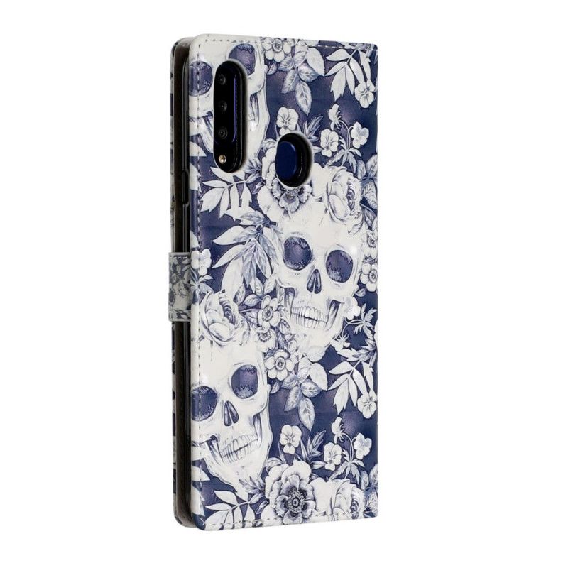 Skórzany Futerał Samsung Galaxy A20s Etui na Telefon Retro Czaszki
