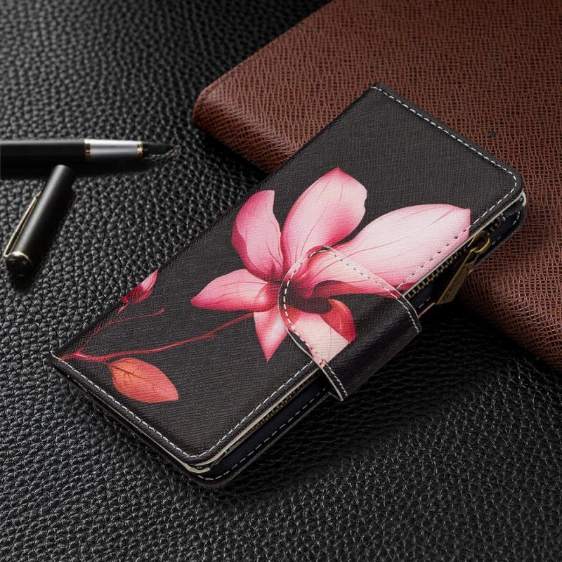 Etui Folio Samsung Galaxy A51 Biały Czarny Zapinana Na Zamek Kieszeń W Kwiaty Etui Ochronne