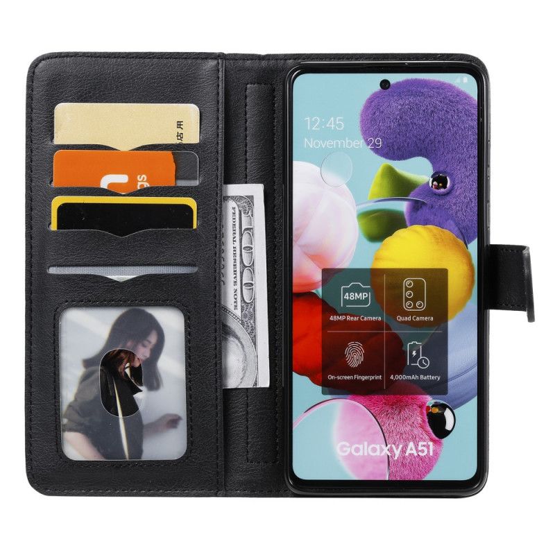 Etui Folio Samsung Galaxy A51 Czerwony Czarny Imitacja Skóry 9 Etui Na Karty Etui Ochronne