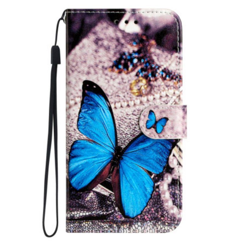 Etui Folio do Google Pixel 7A z Łańcuch Niebieski Motyl Z Paskiem