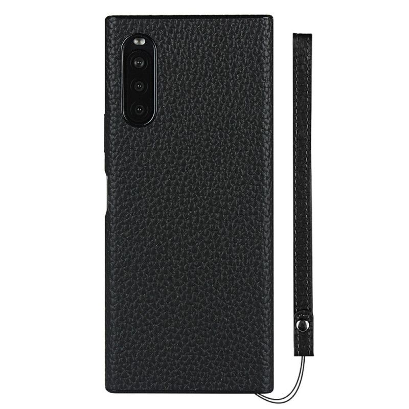 Etui Sony Xperia 10 II Szary Czarny Prawdziwa Skóra Liczi Z Paskiem Etui Ochronne