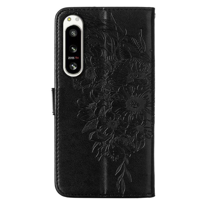 Obudowa Etui Na Telefon do Sony Xperia 5 IV z Łańcuch Barokowy Motyl Z Paskami