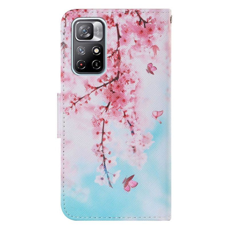 Obudowa Etui Na Telefon do Xiaomi Redmi Note 11 Pro Plus 5G z Łańcuch Czerwone Gałęzie Z Paskiem