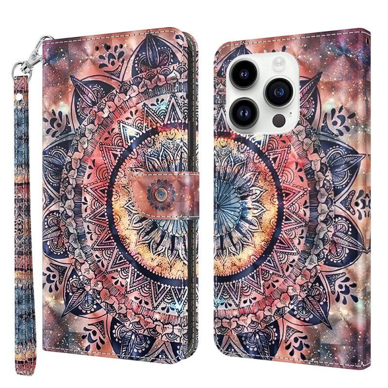 Skórzany Futerał do iPhone 15 Pro Max z Łańcuch Mandala Z Paskiem