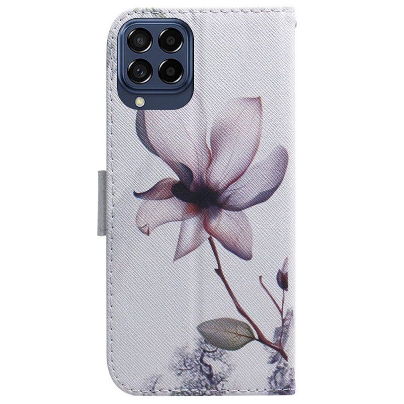 Skórzany Futerał do Samsung Galaxy M33 5G Różowy Kwiat