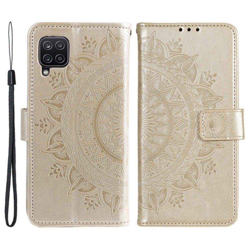 Skórzany Futerał do Samsung Galaxy M33 5G z Łańcuch Mandala Słoneczna Na Ramiączkach