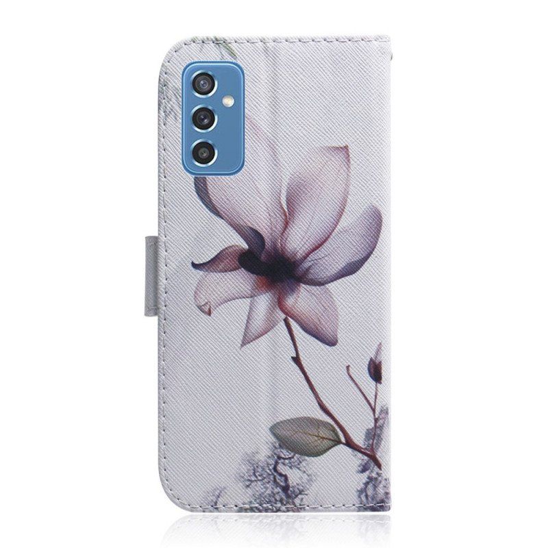 Skórzany Futerał do Samsung Galaxy M52 5G Fioletowy Kwiat