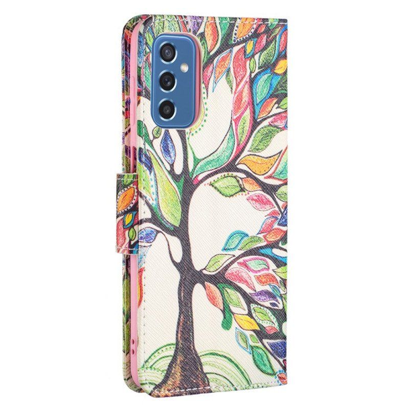 Skórzany Futerał do Samsung Galaxy M52 5G Tęczowe Drzewo