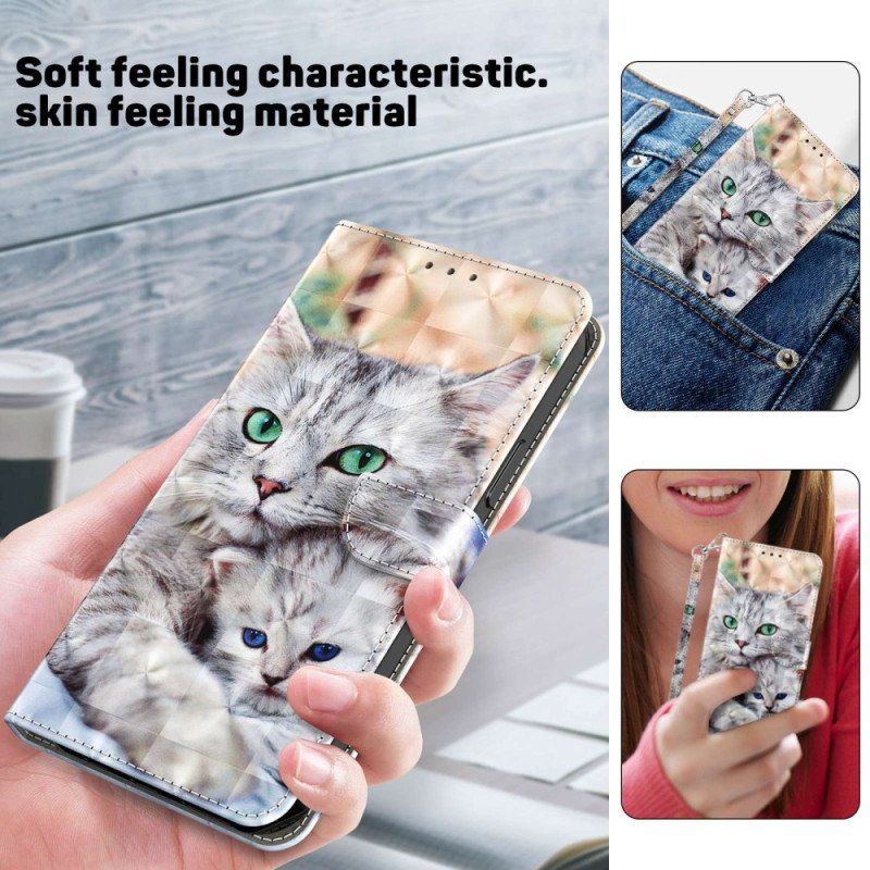 Skórzany Futerał do Samsung Galaxy S23 5G z Łańcuch Stringi Koty