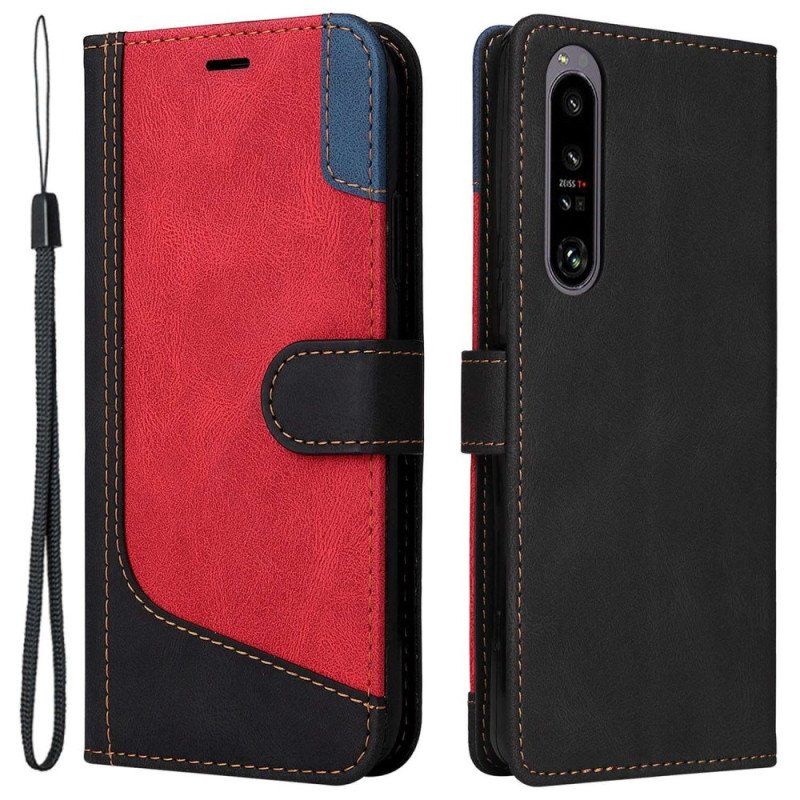 Skórzany Futerał do Sony Xperia 1 IV Dwukolorowy Z Paskiem